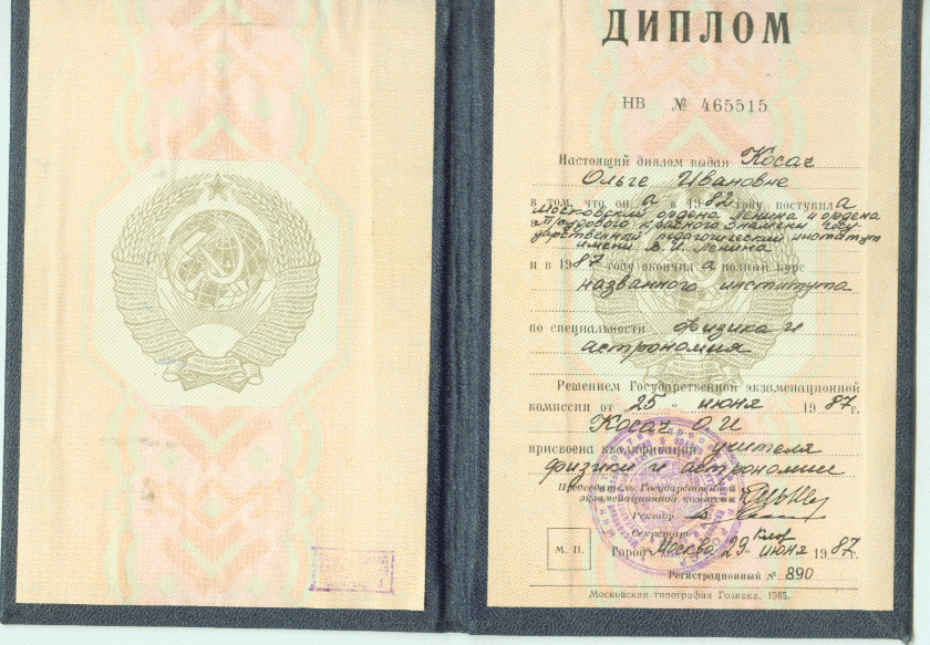 1987 г. Диплом.